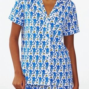 Roller Rabbit Blue and White Monkey Print Pajama Set